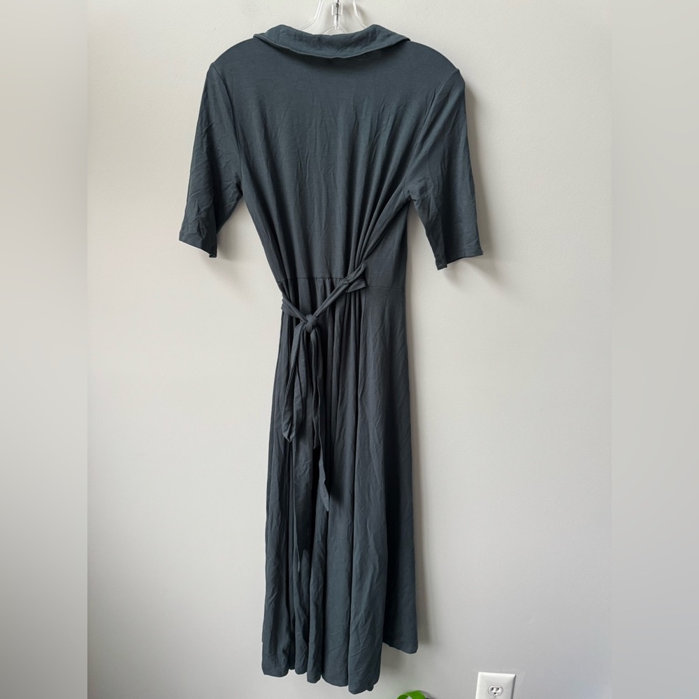 Quince Dark Olive Tencel Jersey Wrap Dress Midi - Picture 4 of 6